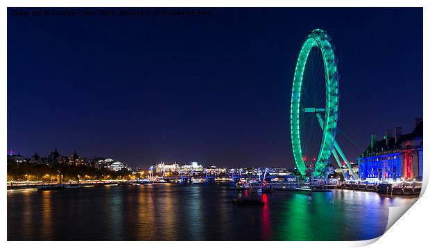  The London Eye at Night Print by Carolyn Eaton