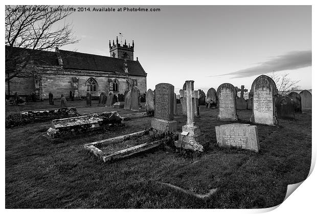  Church and gravestones Print by Alan Tunnicliffe