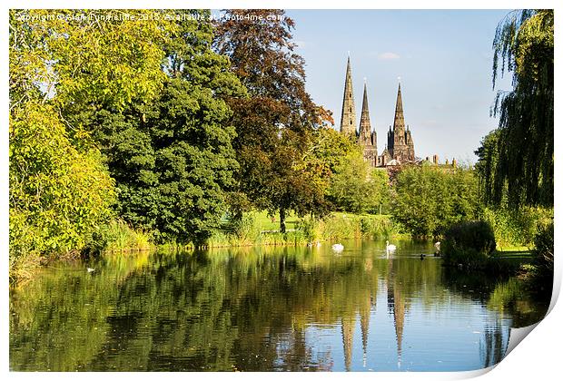  Reflections of Lichfield Cathedral Spires Print by Alan Tunnicliffe