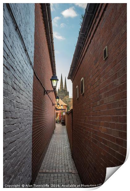 Lichfield cathedral spires Print by Alan Tunnicliffe