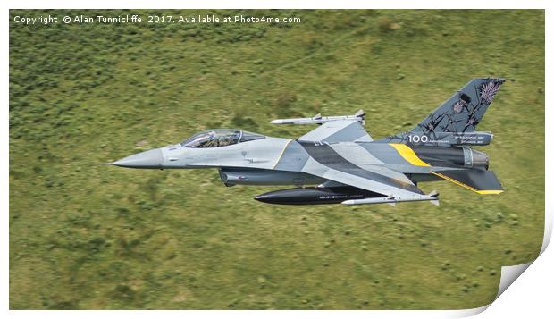 Majestic Belgian F16s Soar Above Mountain Range Print by Alan Tunnicliffe