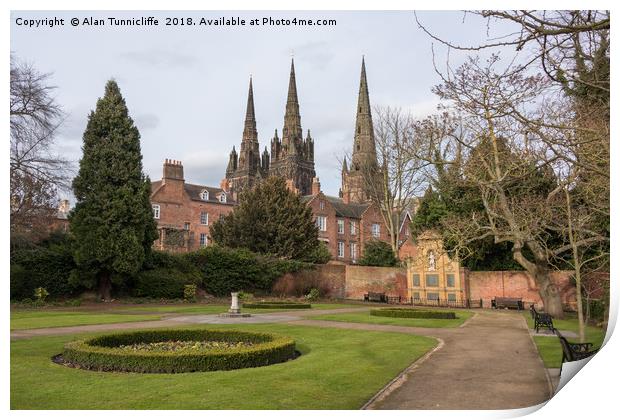 Lichfield cathedral Print by Alan Tunnicliffe