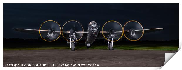 Lancaster bomber Just jane at night Print by Alan Tunnicliffe