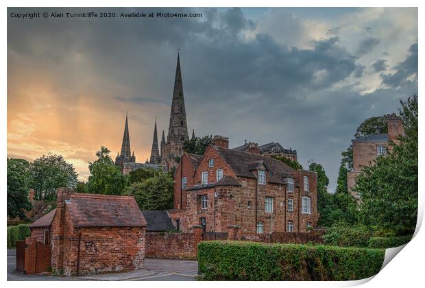 Lichfield cathedral sunset Print by Alan Tunnicliffe