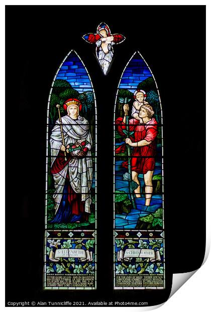 Indoor church stained glass window Print by Alan Tunnicliffe