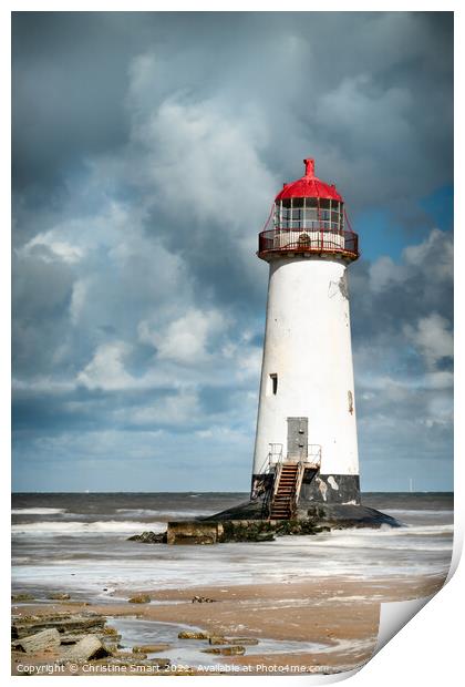 Cloudy Skies at Talacre Lighthouse Print by Christine Smart