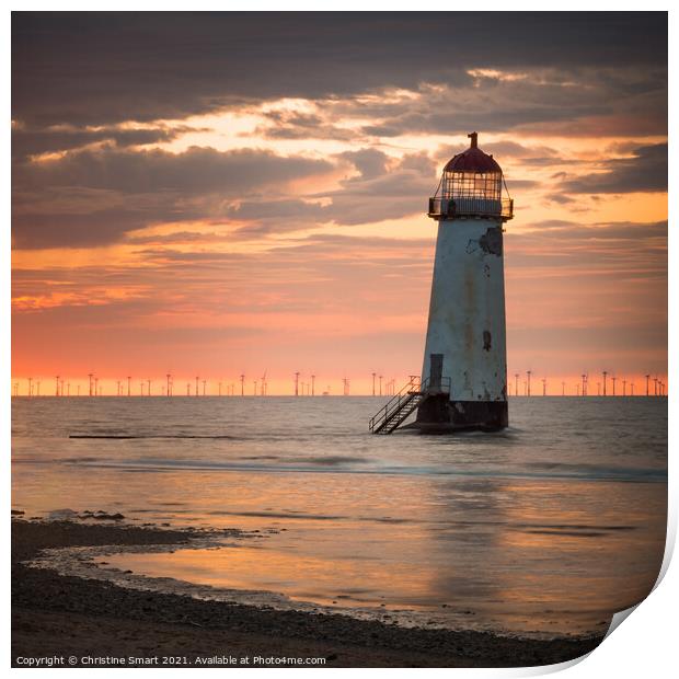 Warm Sunset at Talacre Lighthouse Print by Christine Smart