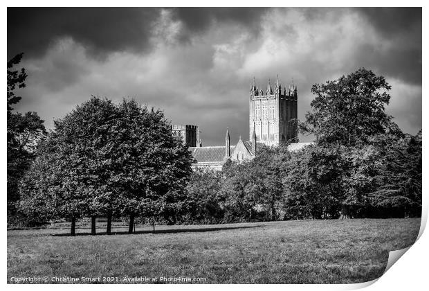 Wells Cathedral, Somerset - Moody Black and White Print by Christine Smart