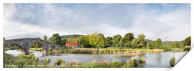 Along the Riverbank - Tu Hwnt I'r Bont, Llanrwst - North Wales Panorama Landscape Print by Christine Smart