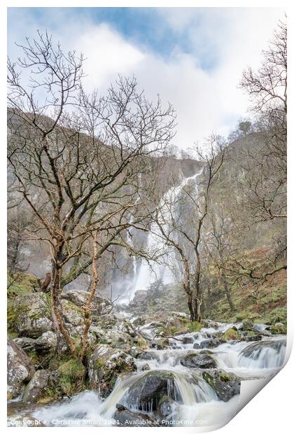 Aber Falls, Waterfall Cascading over Rocks, Landscape Photograph- North Wales Print by Christine Smart