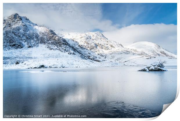 Llyn Idwal Frozen Lake / Winter Scene Snowdonia National Park North Wales Print by Christine Smart