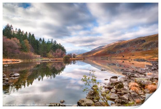 Lake Reflection at Llyn Mymbyr Snowdonia National Park North Wales Autumn Landscape Print by Christine Smart