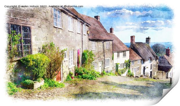 Gold Hill in Shaftesbury Print by Helen Hotson