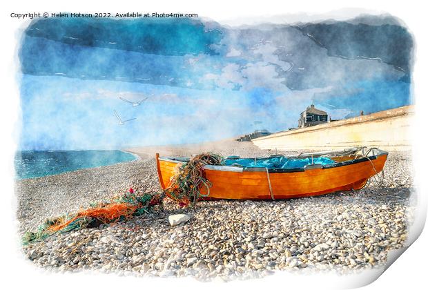 Fishing Boat on Chesil Beach Print by Helen Hotson