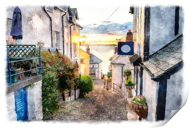 Clovelly Watercolour Painting Print by Helen Hotson