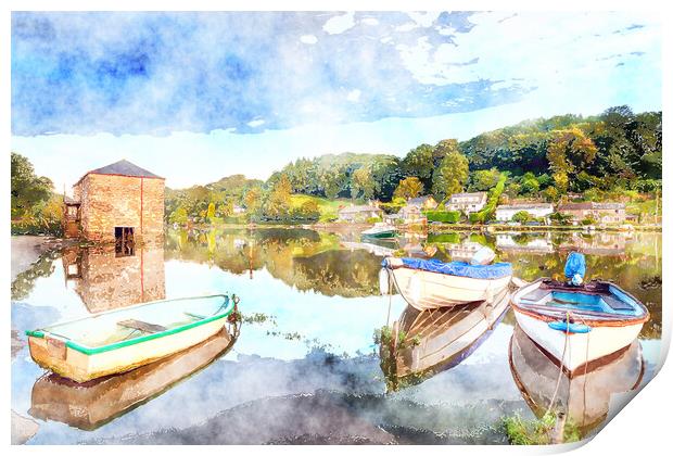 Lerryn River in Cornwall Painting Print by Helen Hotson