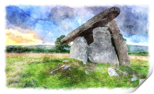 Trethevy Quoit Painting Print by Helen Hotson