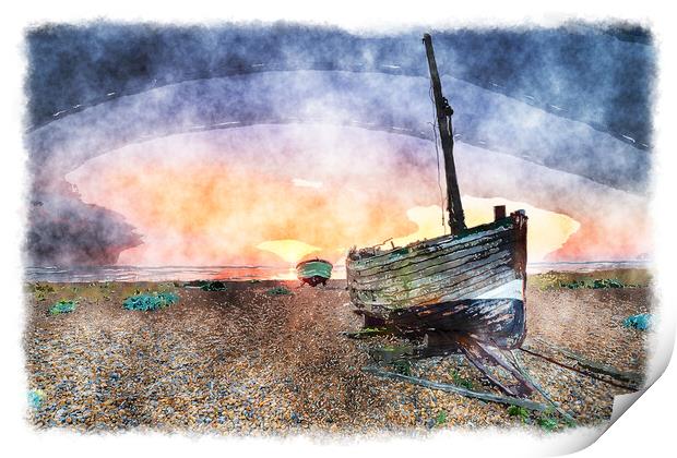 Fishing Boats on the Beach Print by Helen Hotson