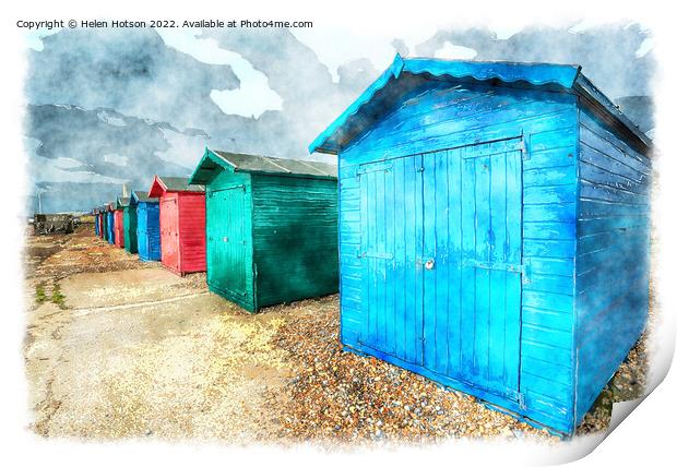 Beach Huts in Hastings Print by Helen Hotson
