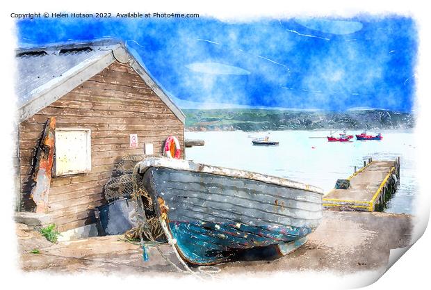 Boats at Swanage Watercolour Print by Helen Hotson