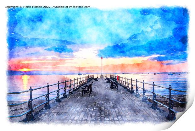 Pier Watercolour Painting Print by Helen Hotson