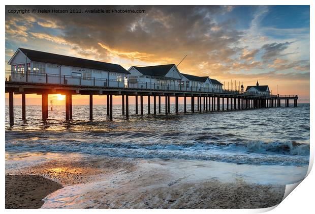 Sunrise over the pier at Southwold, Print by Helen Hotson