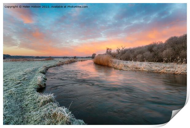 Dramatic winter sunrise over the river Frome Print by Helen Hotson