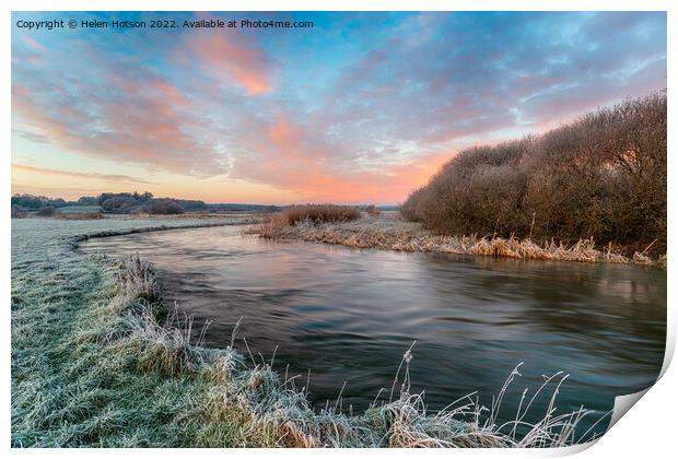 A frosty winter sunrise over the river Frome Print by Helen Hotson