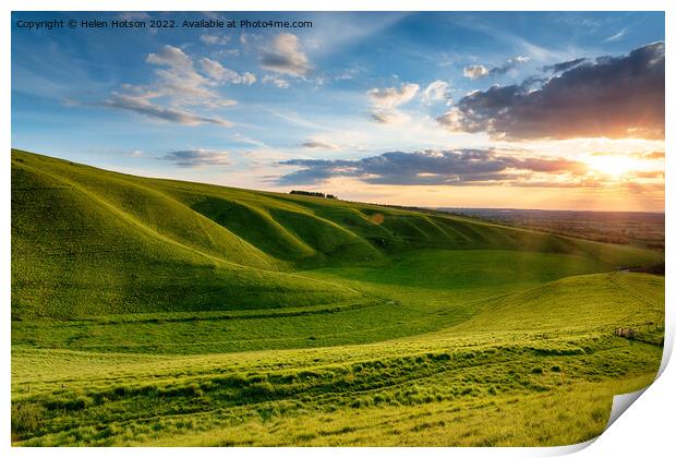 Dramatic sunset over The Manger at Uffington in Oxforshire, Print by Helen Hotson