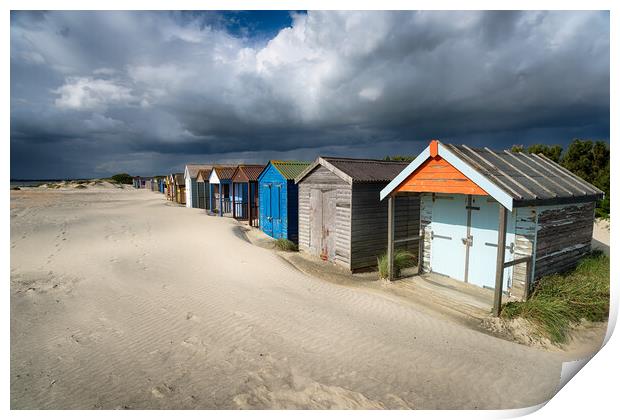 Beach Huts in Sussex Print by Helen Hotson