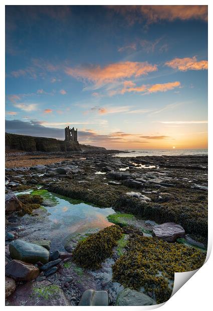 Sunrise at Keiss Castle Print by Helen Hotson