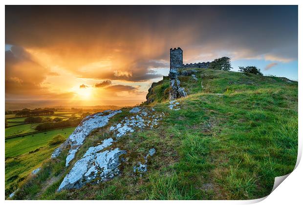 Stormy Sunset over Brentor on Dartmoor Print by Helen Hotson
