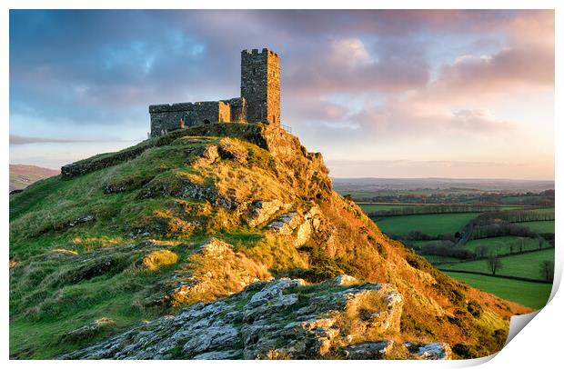 Dramatic Skies over Brentor Chapel Print by Helen Hotson