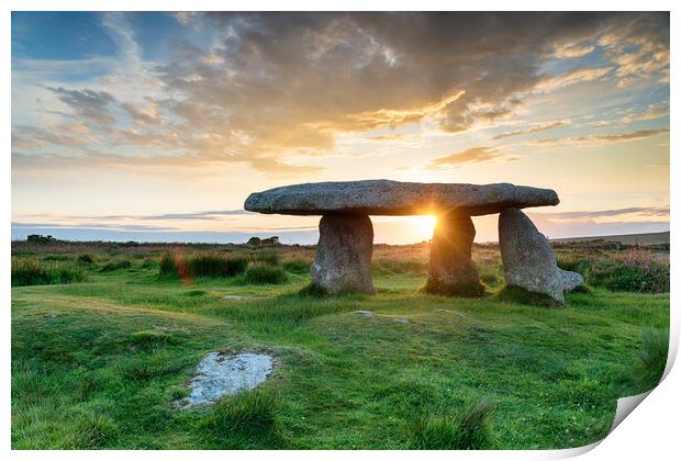Sunset over Lanyon Quoit Print by Helen Hotson