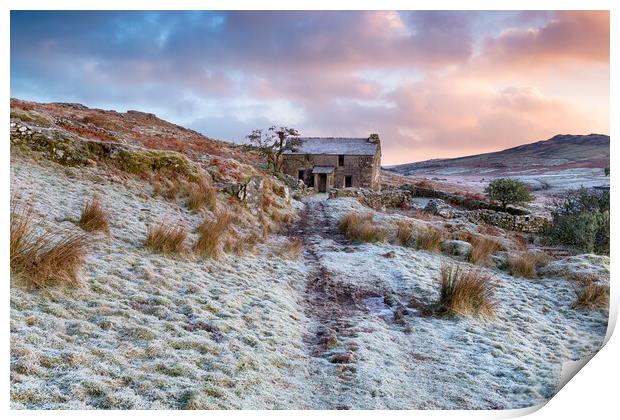 Winter Sunrise on Garrow Tor Print by Helen Hotson