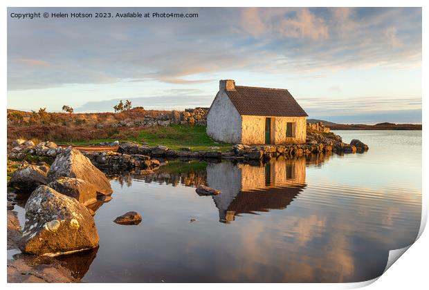 An old fisherman's cottage on a lake Print by Helen Hotson