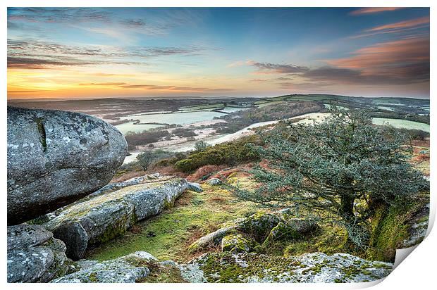 Frosty Morning at Helman Tor in Cornwall Print by Helen Hotson