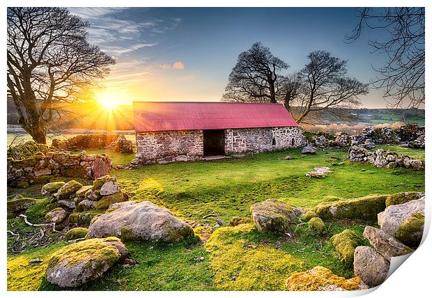 Old Barn at Sunset Print by Helen Hotson