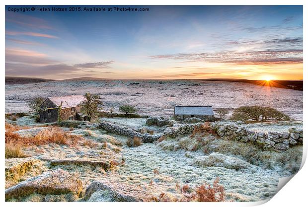 Winter Sunrise on Bodmin Moor Print by Helen Hotson
