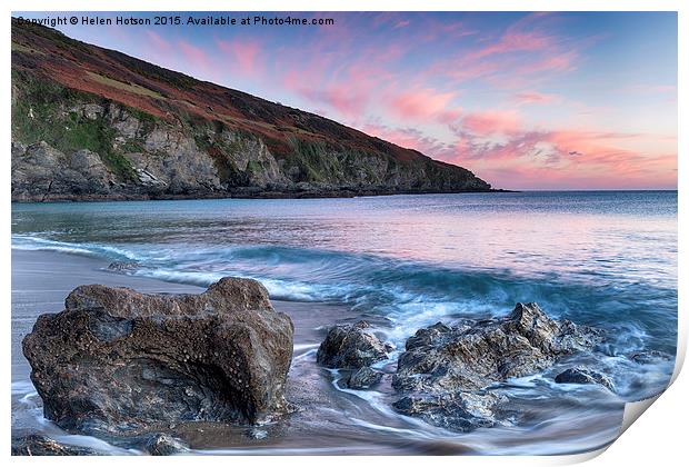 Sunset on the Cornish Coastline Print by Helen Hotson