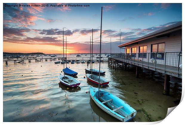 Boats on Poole Harbour Print by Helen Hotson
