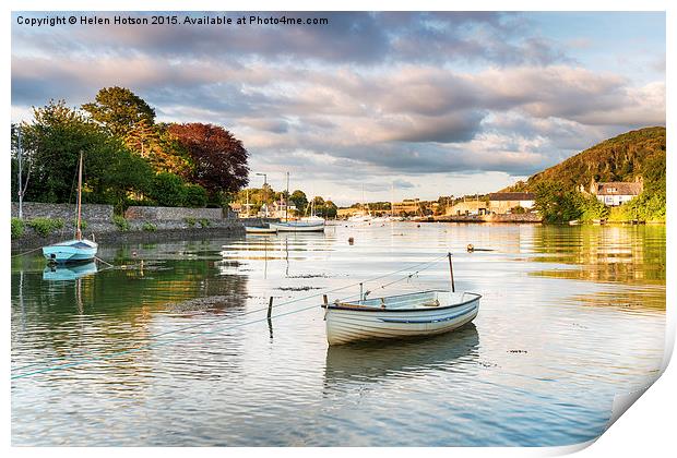 Boats at Millbrook in Cornwall Print by Helen Hotson