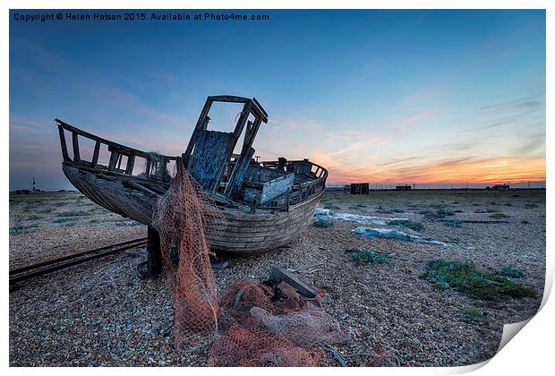 Old Boat at Dungeness Print by Helen Hotson
