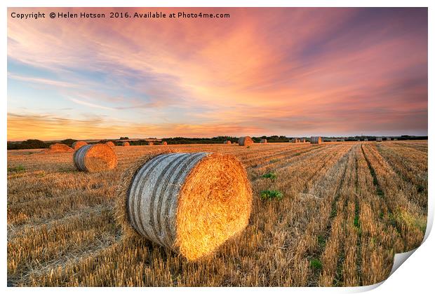 Harvest Sunset in Cornwall Print by Helen Hotson