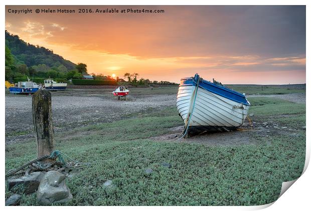 An Old Boat at Sunset on Porlock Weir Print by Helen Hotson