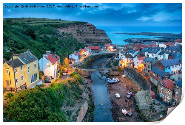 Nightfall over Staithes Print by Helen Hotson