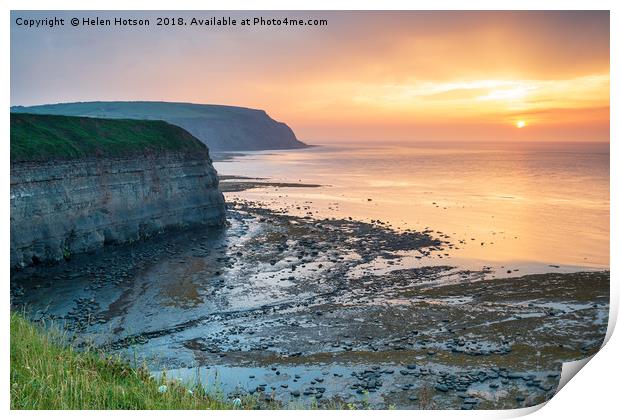 Sunset at Staithes Print by Helen Hotson