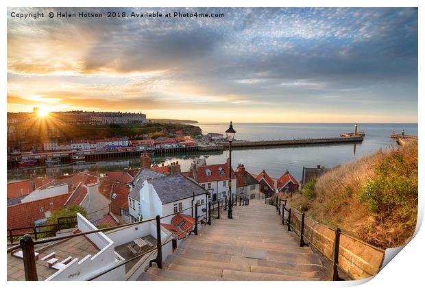 Sunset over Whitby in Yorkshire Print by Helen Hotson