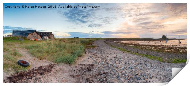 Boat Houses at Lindisfarne Print by Helen Hotson