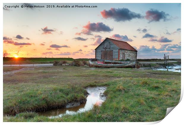 Beautiful Sunset at Thornham Old Harbour Print by Helen Hotson